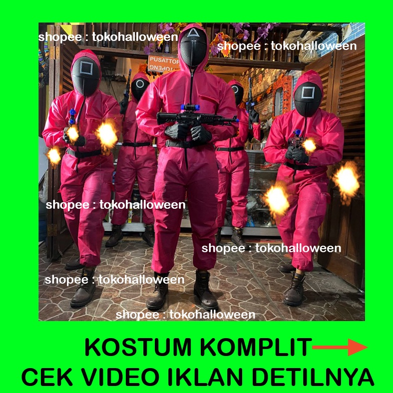 kostum squid game guard penjaga satu set 4 in 1