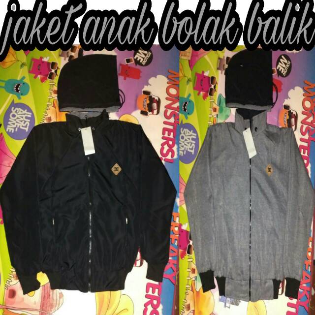 jaket anak bolak-balik hitam abu