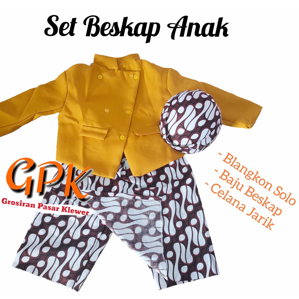 Setelan Baju Beskap Anak + Jarik Celana + Blangkon Solo Putih