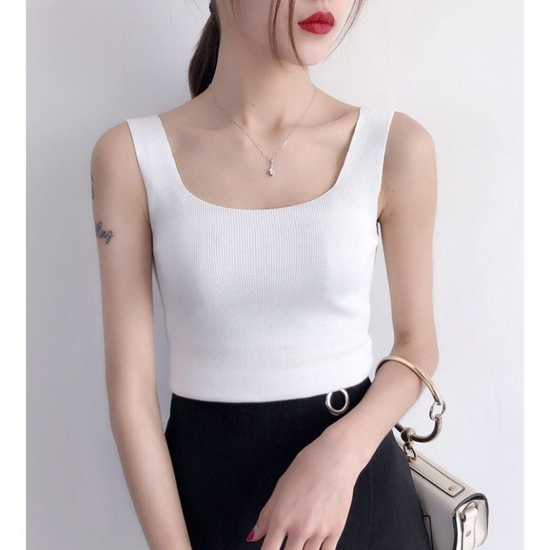 Tank Top SQUARE NECK Wanita Pakaian Atasan tanktop cewek korea rajut