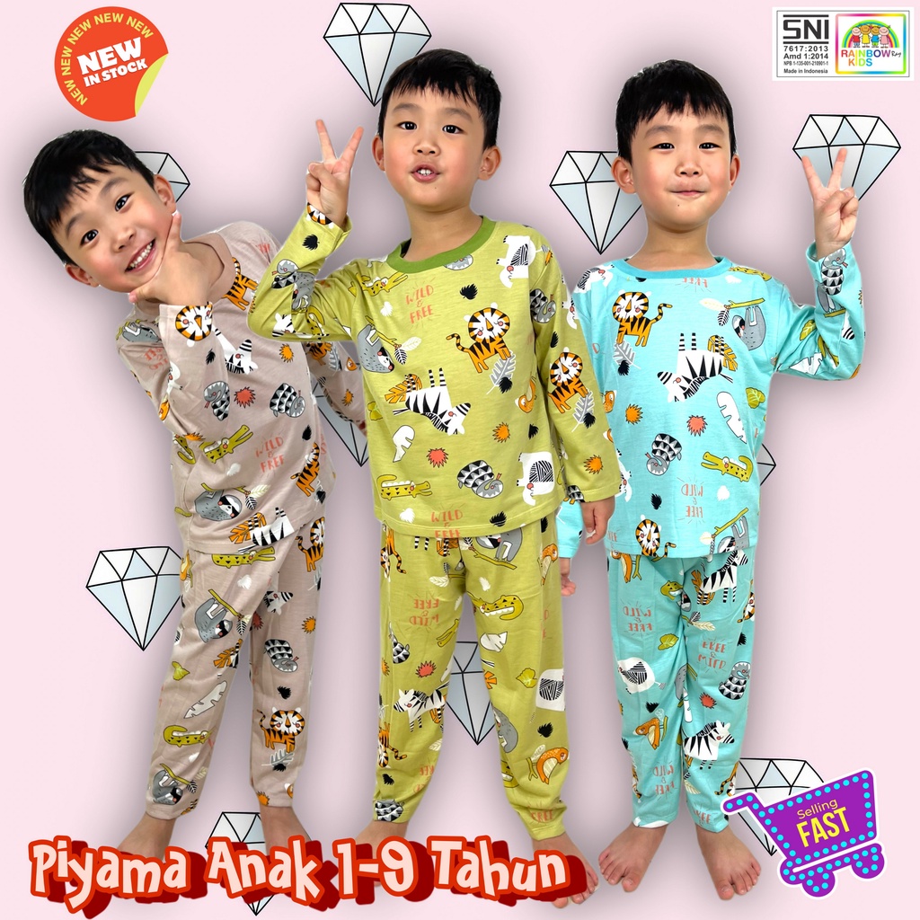 RAINBOW - SETELAN PIYAMA ANAK PP RIB UNISEX 1-9 TAHUN WILD &amp; FREE