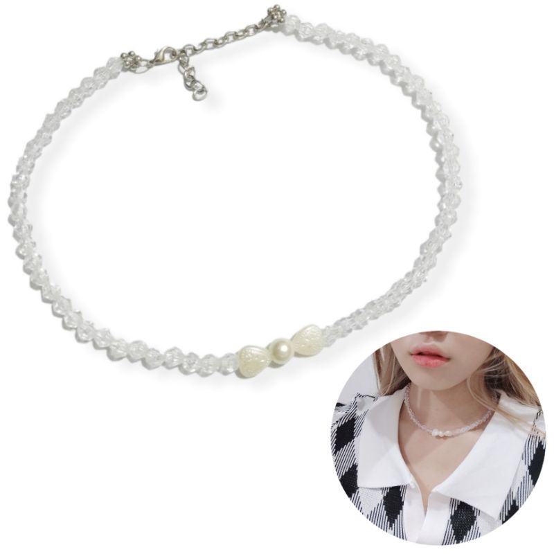 Ellina Acrilic Ribbon Pearl Choker Necklace Kalung Akrilik Pita Mutiara