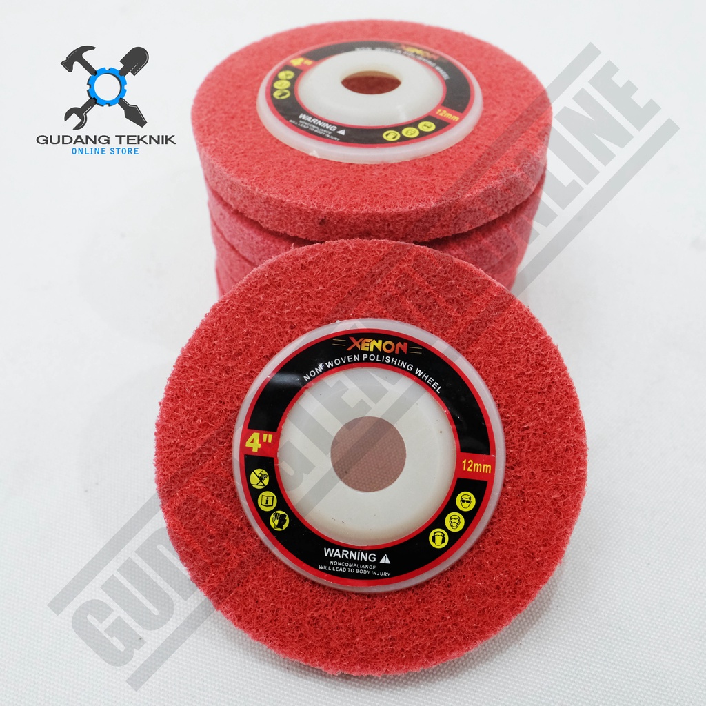 Batu Poles Steinless Non Woven Wheel 4&quot; Merah Xenon / Batu Gerinda Poles 4 inch Non Woven Xenon