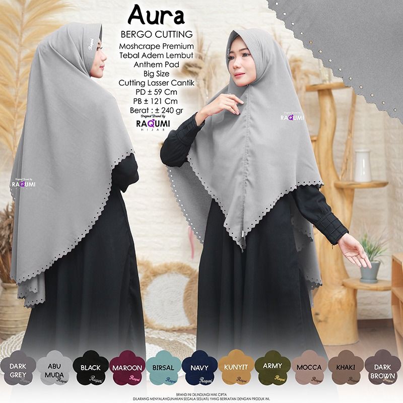 AURA ORIGINAL RAQUMI HIJAB | KHIMAR JUMBO RAQUMI | KHIMAR SYARI RAQUMI | KHIMAR MOSCREPE |SERAGAM
