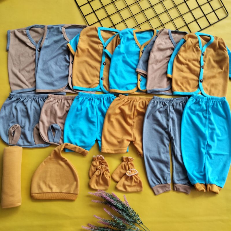 16 pcs paket baju bayi polos kombinasi newborn