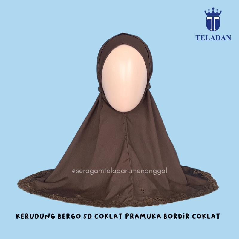 Kerudung Bergo SD Coklat Pramuka Bordir Coklat - Seragam Sekolah TELADAN