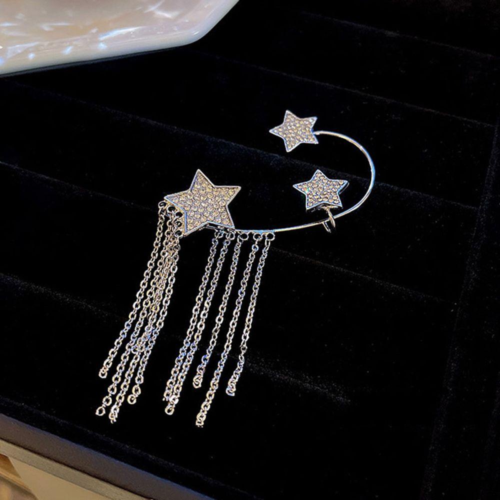 Agustina Wanita Klip Telinga Trendi Vintage Punk Rumbai Tanpa Tindik Kristal Klip On Anting