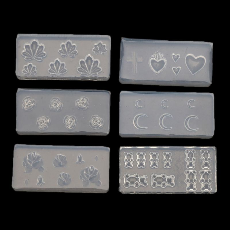 SIY  6Pcs  Moon Cross Flower Bear Nail Art Silicone Mold Nail Carving Templates Tools