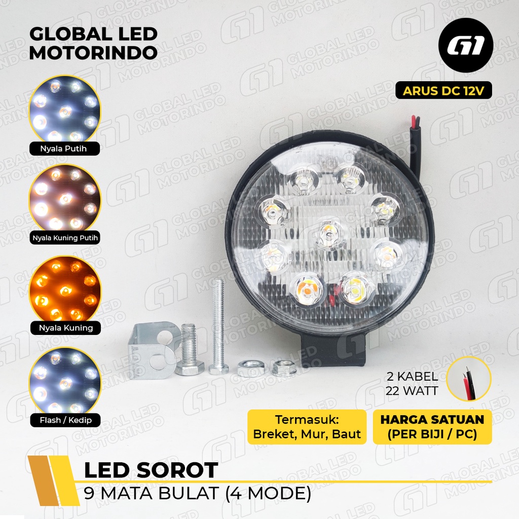 [WERACE] LED SOROT TEMBAK WORKLIGHT 9 TITIK MATA BULAT MOBIL MOTOR OFFROAD (4 MODE) WATERPROOF ANTI AIR CAHAYA LEBAR SUPERTERANG TAHAN LAMA