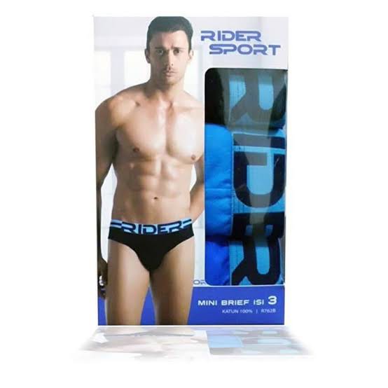1 Box 3 Pcs Celana Dalam Rider R 762 B - CD Pria Dewasa - Kotak Biru - Karet Pinggang Boxer