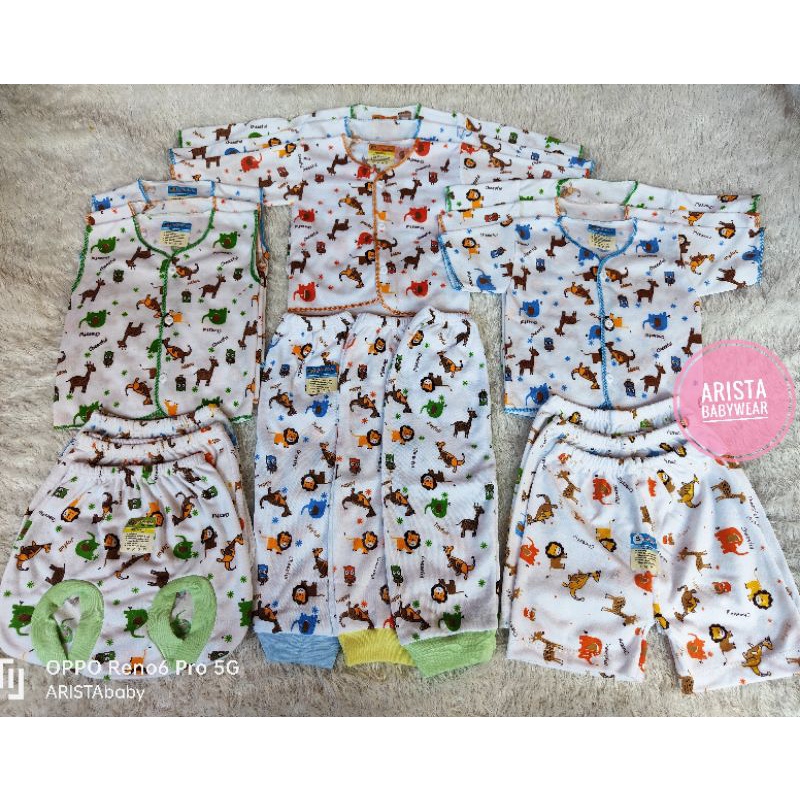 ARISTAbaby - paket hemat isi 18pcs/9stel baju+celana bayi putih MOTIF JUNGLE