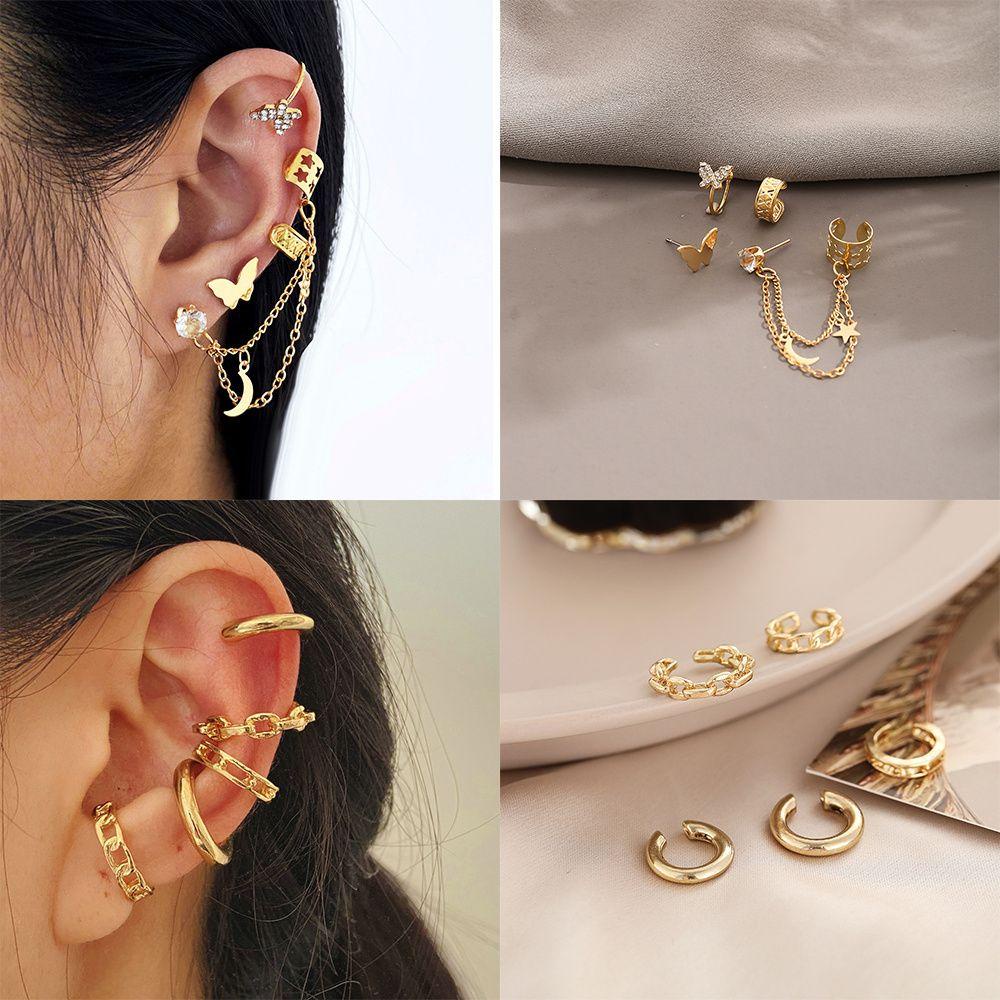 Lily Klip Telinga Tanpa Tindik Wanita Anting Klip Warna Emas Zirkon Ear Cuff