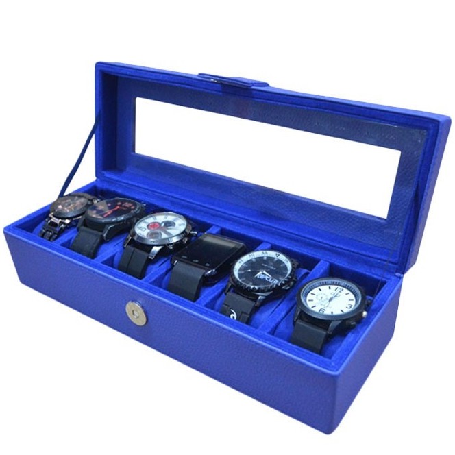 Box Jam Tangan isi 6 Warna BIRU BENHURE / Kotak Tempat Jam Tangan Cantik