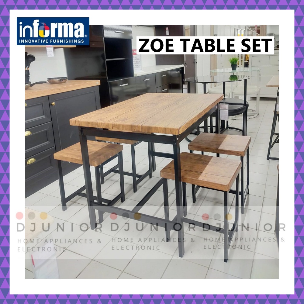 INFORMA - ZOE ZION MEJA MAKAN 4 KURSI MINIMALIS MURAH / TABLE SET WITH 4 CHAIR