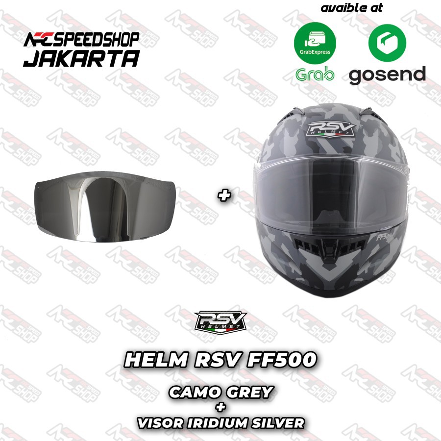 PAKET Helmet RSV FF500 CAMO GREY + Visor IRRIDIUM SILVER FF 500