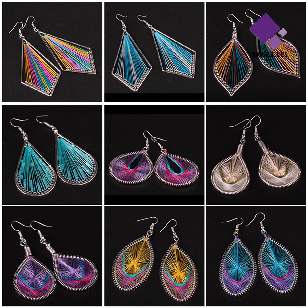 Anting Kait Gantung Wanita Desain Geometri Silk Multi Warna Gaya Bohemian Untuk Hadiah