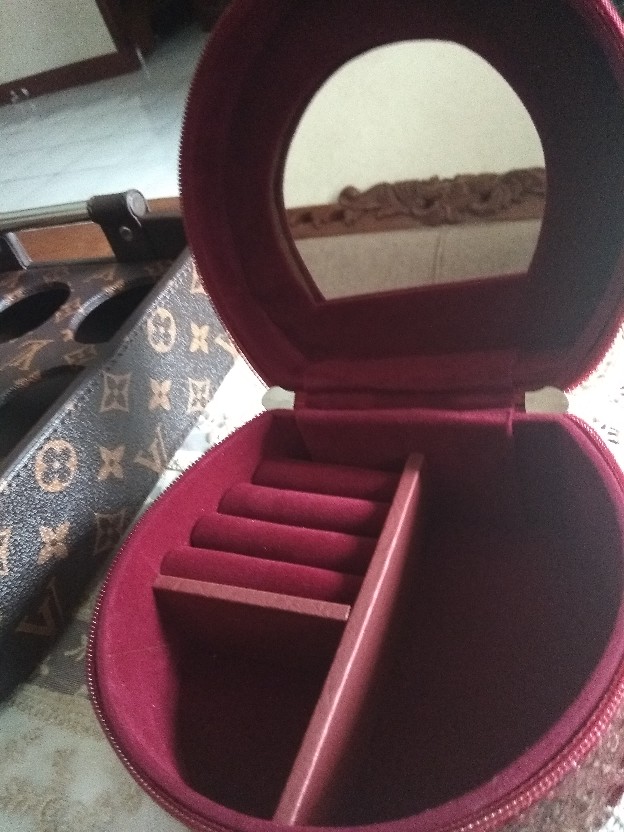 Kotak Emas Tempat Perhiasan & Aksesoris - Traveller Jewelry Box Maroon Croco