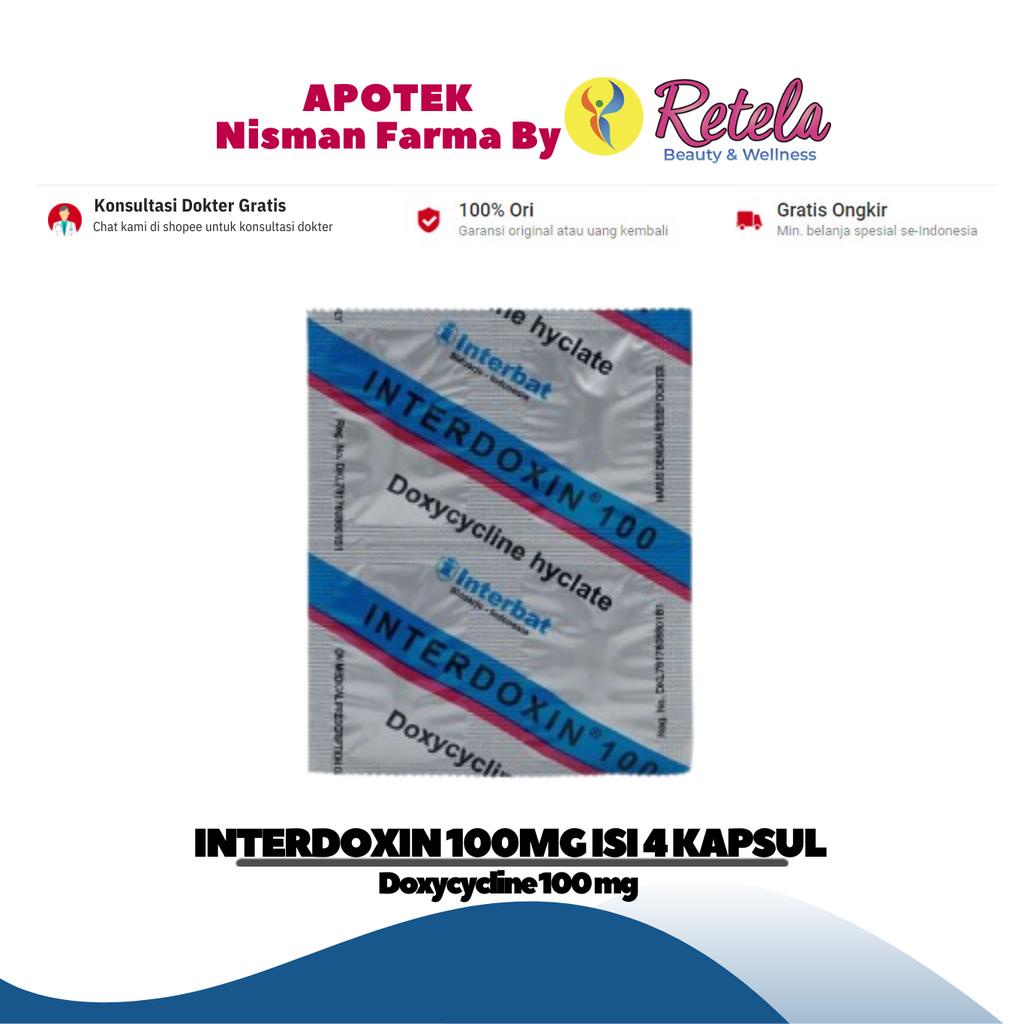 INTERDOXIN 100MG 1 STRIP ISI 4 KAPSUL (Doxycycline 100 mg)