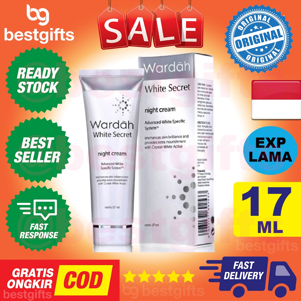 WARDAH WHITE SECRET NIGHT CREAM KRIM MALAM MENCERAHKAN MELEMBABKAN NUTRISI KULIT MUKA WAJAH 17 ML