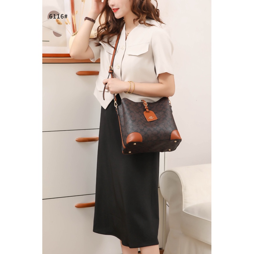 Signature Top  Handle Bucket Bag 6116