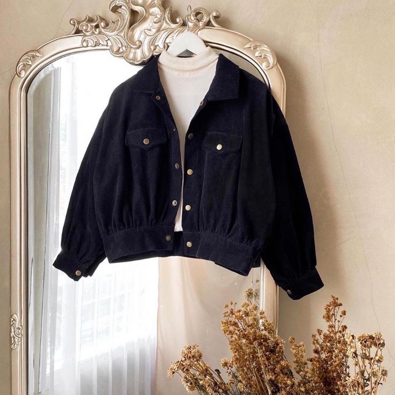 Corduroy Jacket by edmee-Blue Black