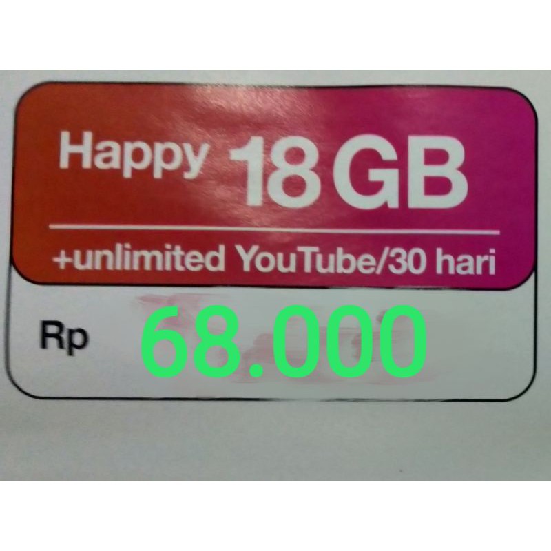 Vocer tri Happy 18 GB + YouTube 30 hari