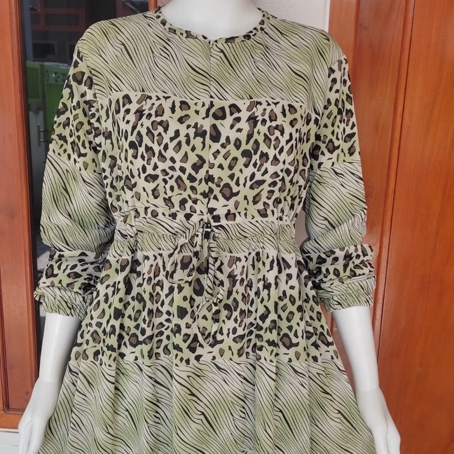 gamis ceruty motif leopard full puring / dress maxi ceruti macan