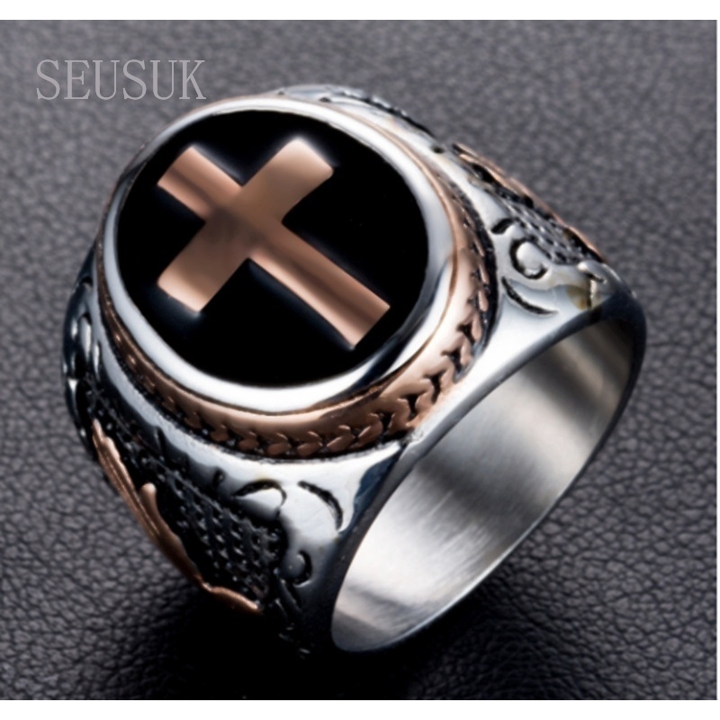 Cincin Stainless Steel Model Salib untuk Pria