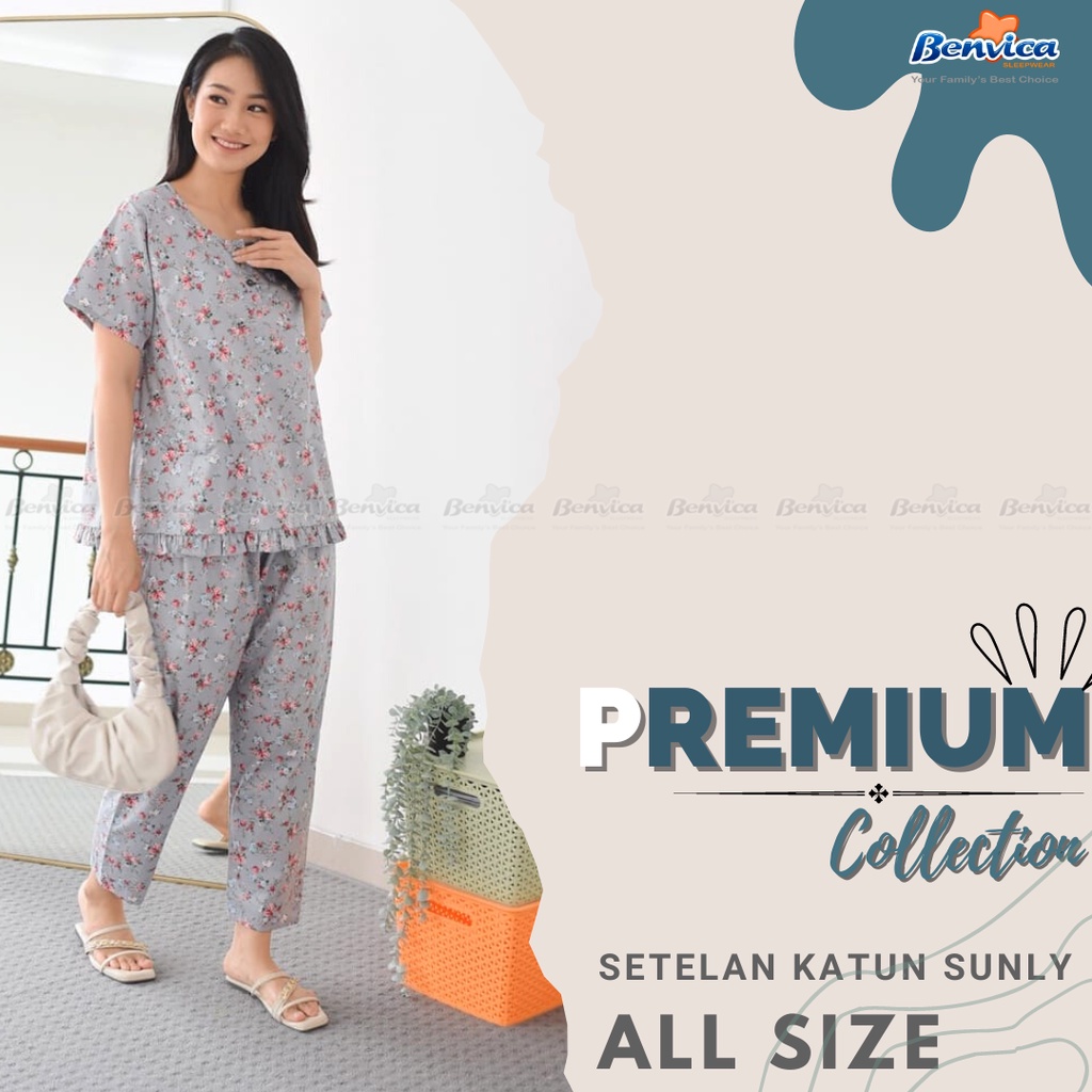 BAJU TIDUR CELANA PANJANG KATUN MOTIF BUNGA ADEM PREMIUM SUNLY