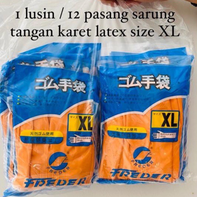 1 LUSIN Sarung Tangan Karet Latex Merk FREDER Size M L XL