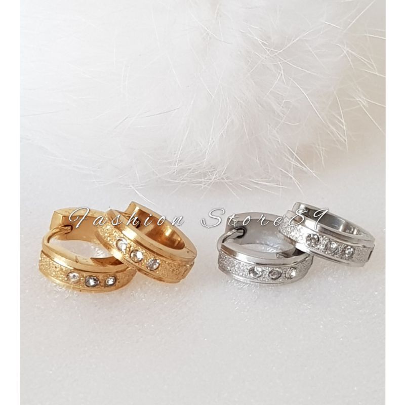 Baru Anting Jepit Titanium pasir Permata 3 Silver Gold Impor Kualitas terjamin antikarat selamanya