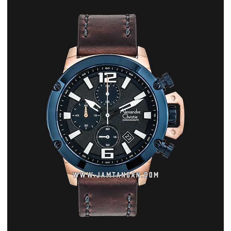 Alexandre Christie AC 6280 MC LURBA Chronograph Man Black Dial Brown Leather Strap