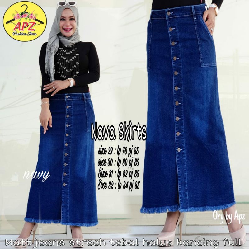 Rok Jeans GISCA Kancing Depan Rawis Tebal