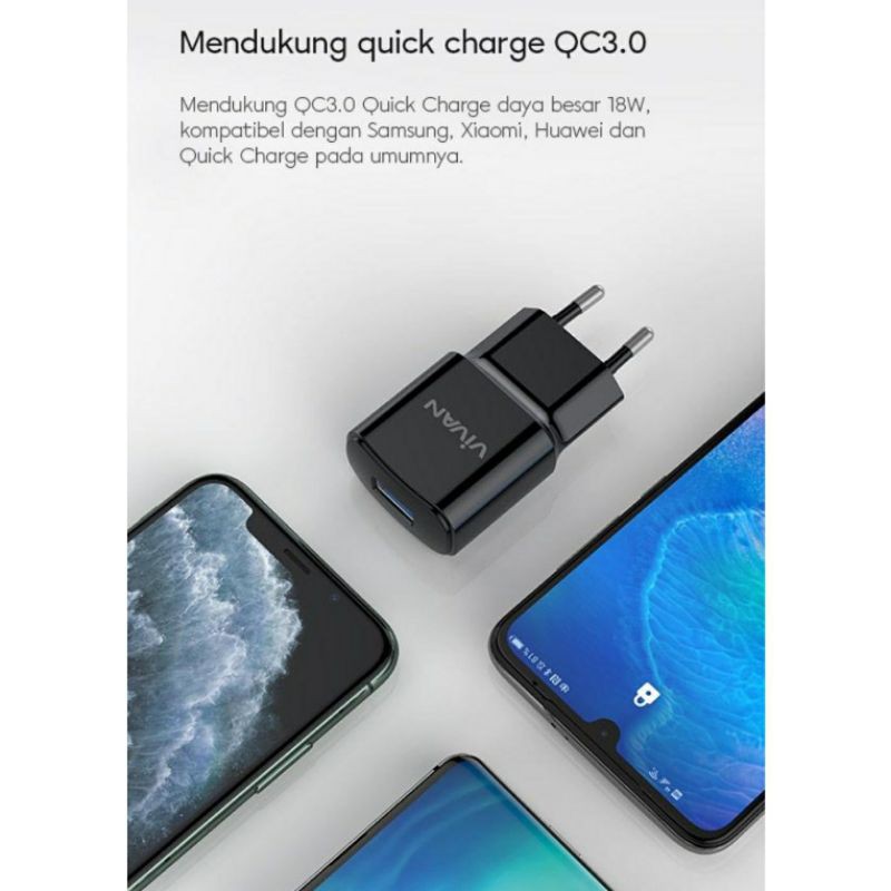 Vivan Power Oval 3.0 II USB Charger with 3A Fast Charging Type-C Cable