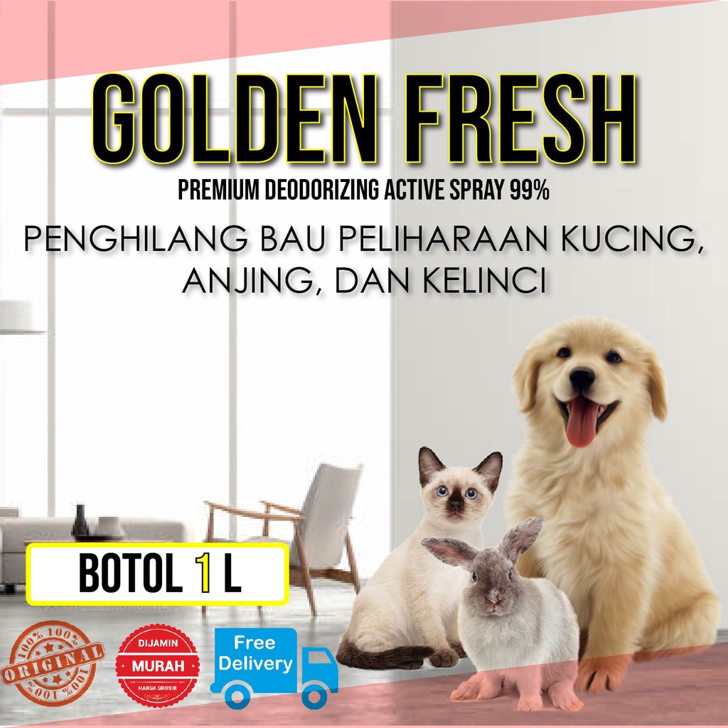CAIRAN PENGHILANG BAU KOTORAN KUCING ANJING KELINCI GOLDEN FRESH 1 LTR REFILL Obat Cairan Pembersih 
