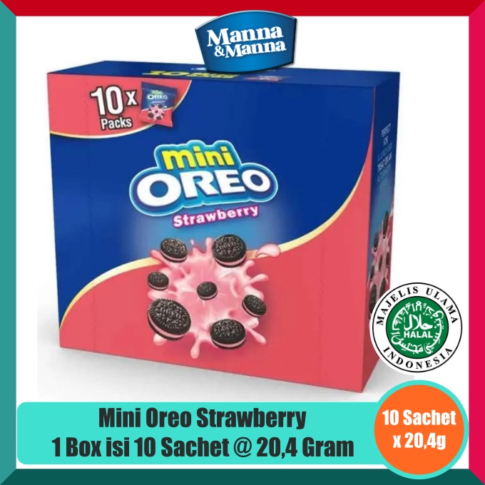 

Mini Oreo Rasa Strawberry 1 Box isi 10 Sachet x 20,4 Gram