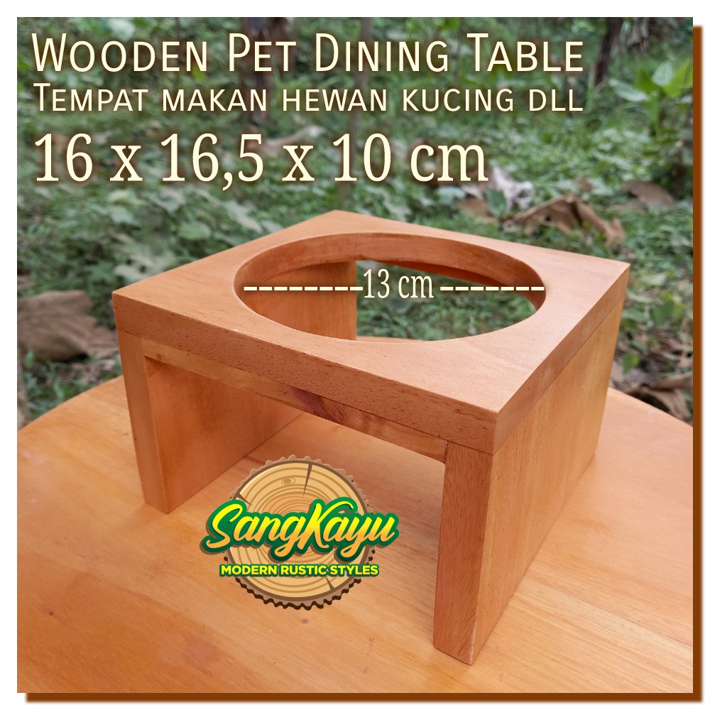 Wood Pet Dining Table Bowl rack tempat makanan kucing anjing