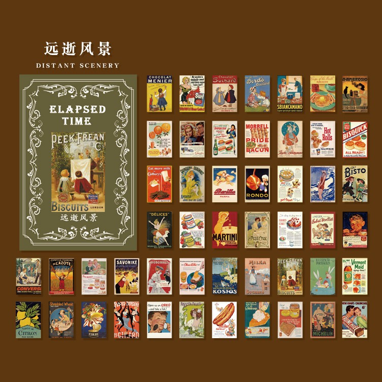 Journamm 50pcs Vintage Paper  for Phone Deco Retro Stationery Supplies Litmus Paper Bullet Journal Scrapbooking Label Stickers-Distant landscape