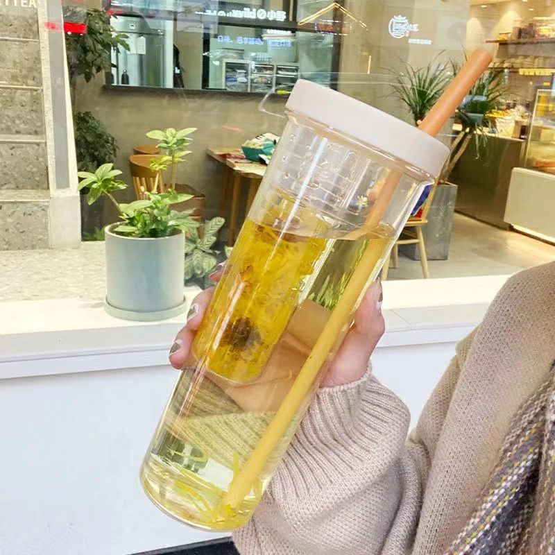 Botol Air Minum Transparan Dengan Sedotan Lipat Tempat Minuman Infused 700ml