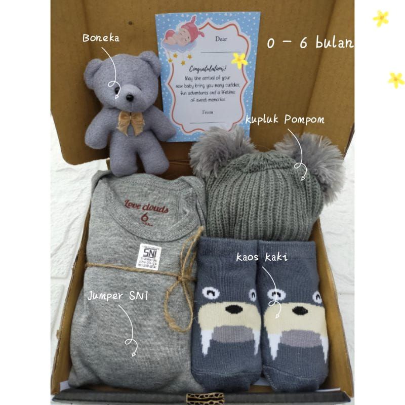 Hampers Bayi Newborn Baby Gift Set Unisex Kado Kelahiran Parcel Bayi Laki-laki Perempuan-Standart Abu