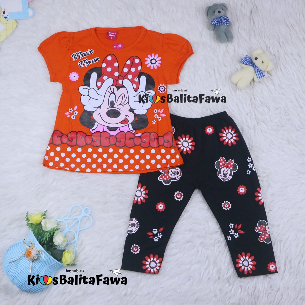 Setelan Mikkey uk 2-6 Tahun / Baju Anak Cewek Karakter Legging Celana Disney Import