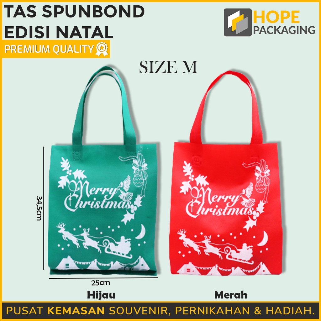 Tas spunbond edisi NATAL 34.5x25cm dan 39.5x29.5cm Merah / Hijau