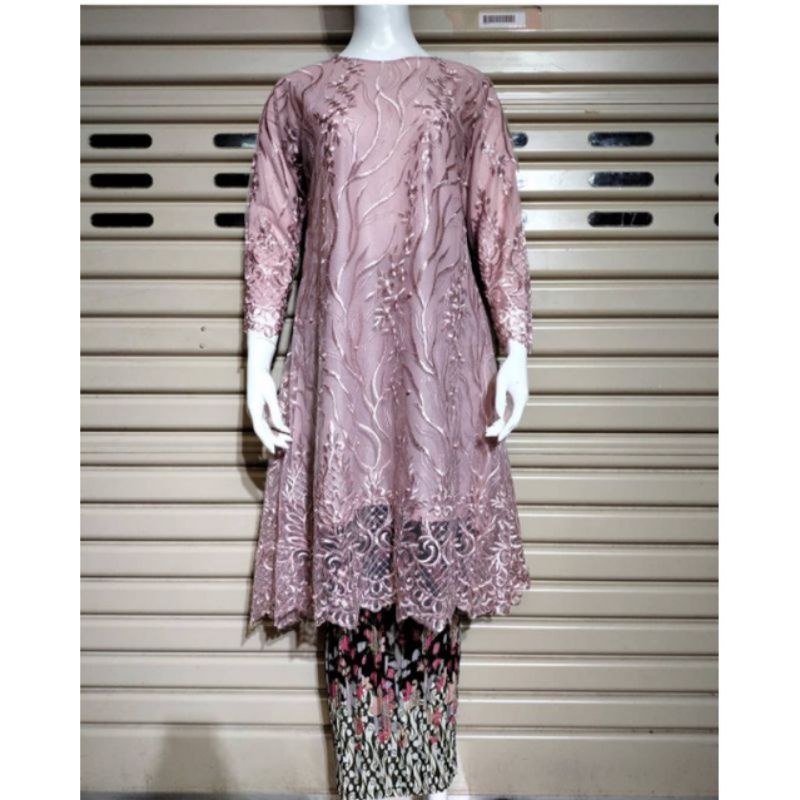 Fanstore Setelan Kebaya JUMBO LD 130 BIG SIZE &Swaroski Tunik Bordir Mutiara-Rose gold