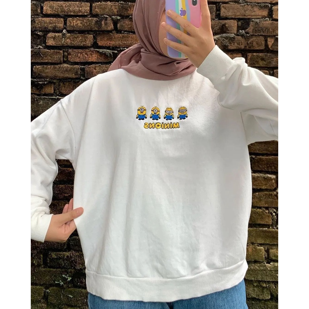 Sweater Wanita Four Minions | Korean Style Sweatshirt Terbaru | Bahan Fleece | Ukuran L - XL - XXL