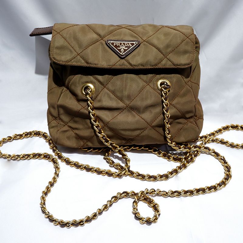 TAS PRADA TESSUTO GOLD CHAIN ORIGINAL BROWN PRELOVED
