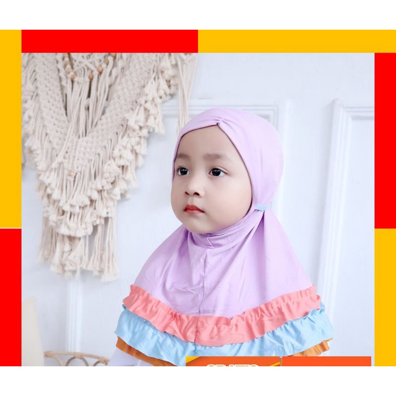 JILBAB ANAK BAYI LUCU 0-3 TAHUN LOL LED MUSIK / HIJAB BAYI ARSYI PELANGI LOL LED MUSIK