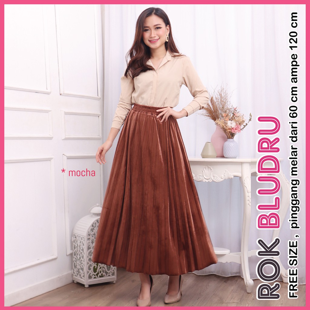 Rok Bludru Jumbo Wanita / Rok jumbo wanita / Rok velvet bludru / Rok plisket Jumbo wanita