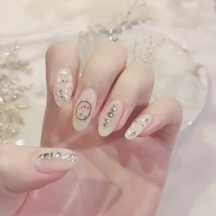 24 PCS French False Nail High End | Wedding Nails | Kuku Palsu Bermotif | Waterproof | Nail Art