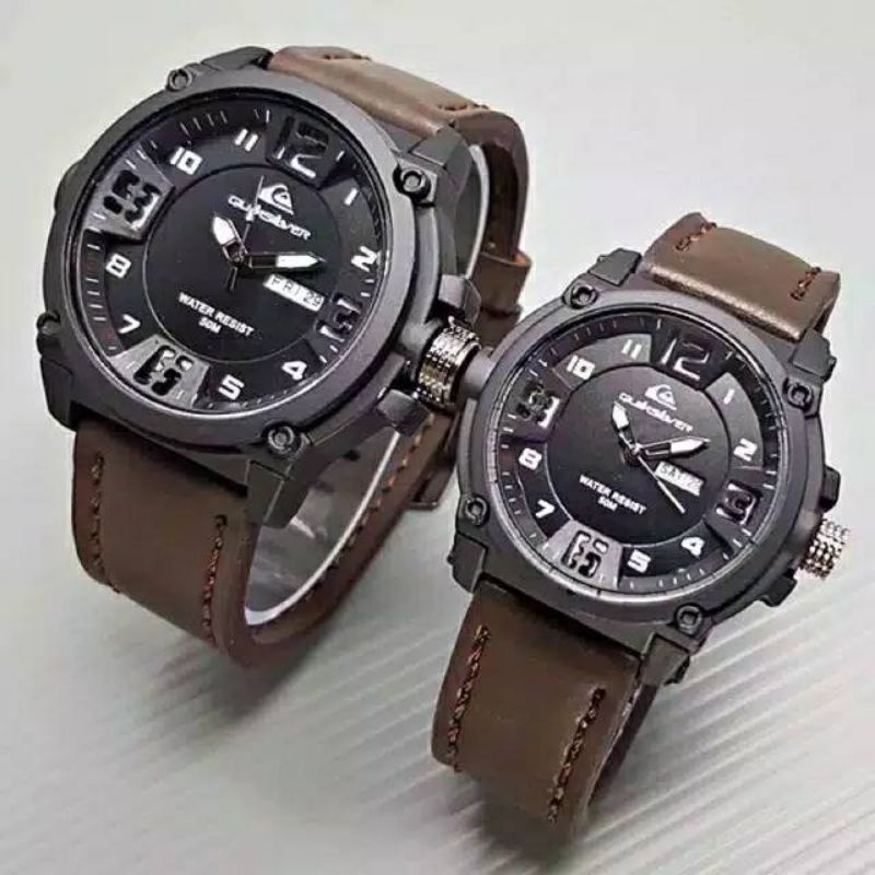 LS Jam tangan pria quick silver couple tanggal hari strap kulit jam tangan pria wanita