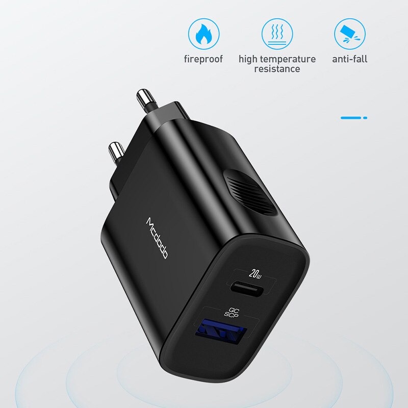 Kepala Charger Fast Charging USB Type C PD QC4.0 2 Port 20W - CH-8411 - Black